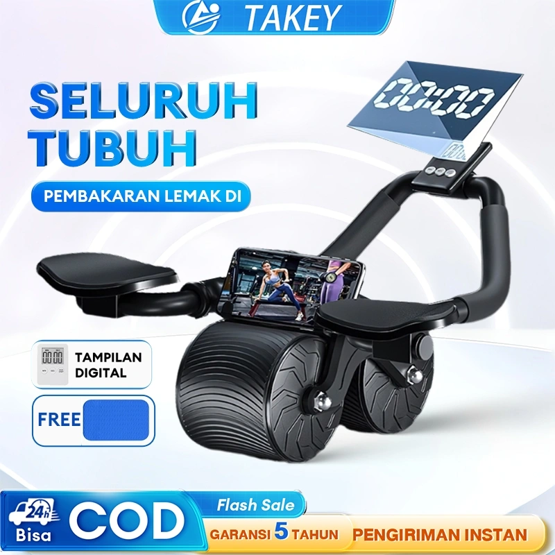 TAKEY Ab Roller Wheels Plank Trainer 2 in1 Abdominal Core Roller Automatic Rebound Olahraga