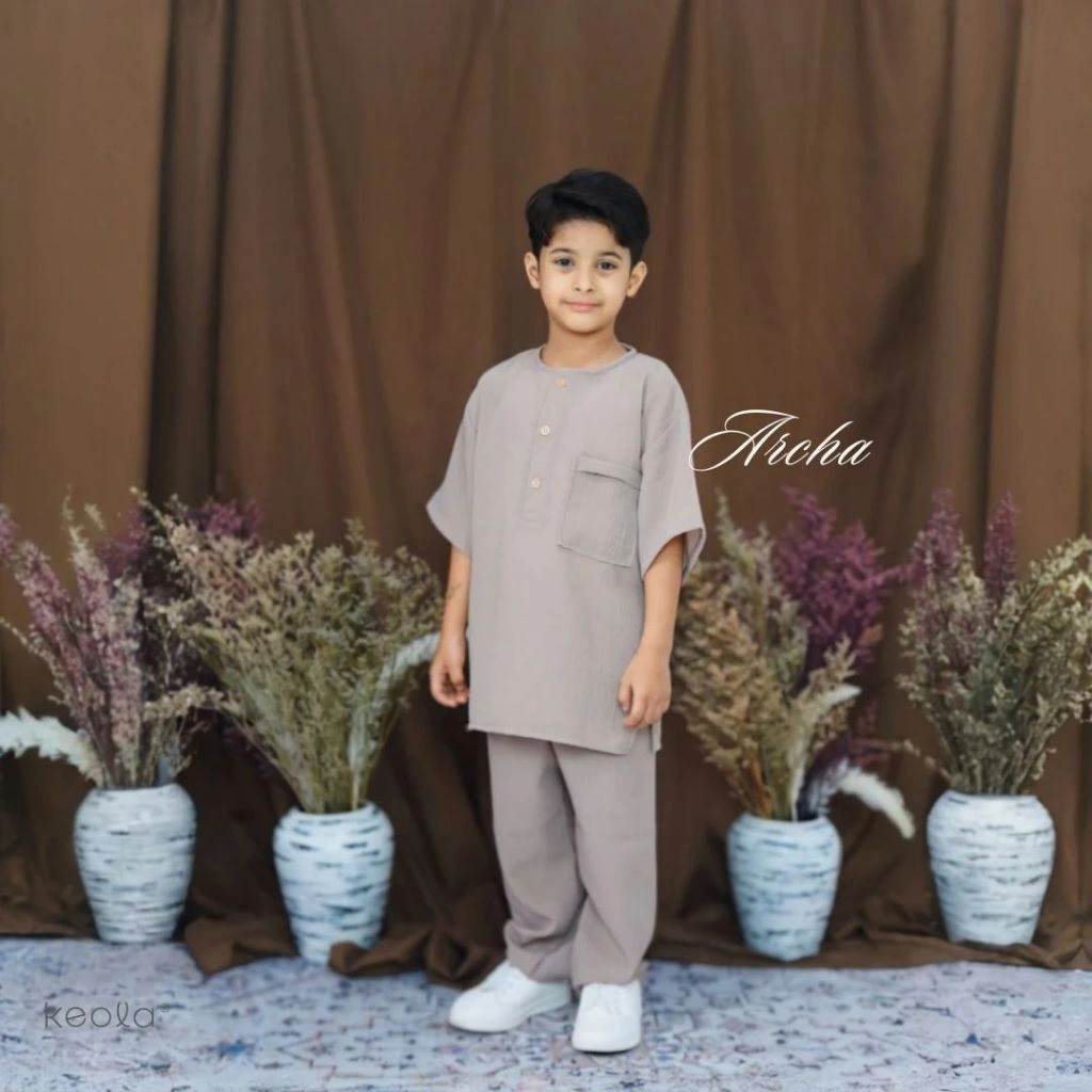 Keola Setelan Baju Koko Anak Archa Crincle Ramadhan Soft (Setelan Muslim Koko Set Anak) Usia 1 – 6 Tahun / Koko Archa Premium Cotton
