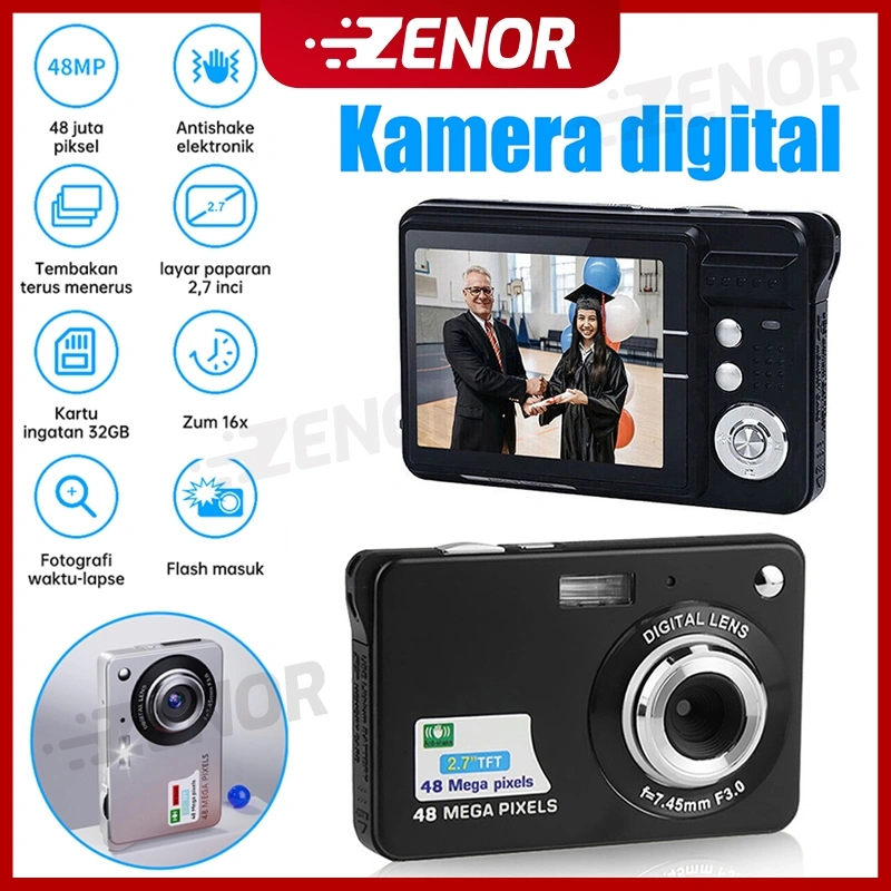 Kamera Digital Pocket Digimo 48MP Original Full Set, Layar LCD 2,7 Inci Kamera CCD Praktis + 32G Memori ， Praktis dan Portable untuk Travel & Vlog