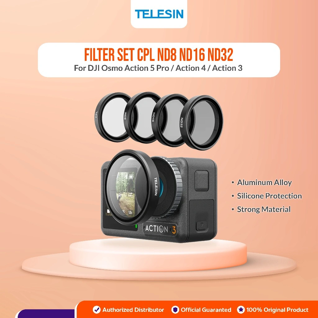TELESIN Filter Set CPL ND8 ND16 ND32 For DJI Osmo Action 5 Pro / Action 4 / Action 3 Lens Lensa Action Circular Polarizer Neutral Density Cam Camera Accessories Aksesoris Kamera Acc