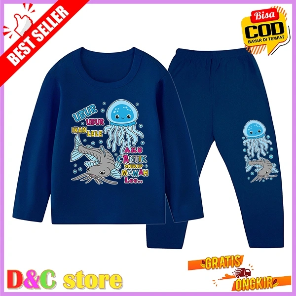 Baju Tidur Anak Gambar Ubur-ubur Ikan Lele Piyama Panjang Ukuran 1 Sampai 10 Tahun