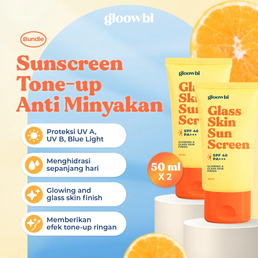 [BEST SELLER 2X PROTECTION] Gloow&be Glass Skin Sunscreen SPF 40 PA+++  Hybrid —  | Tone up UV | Glowy Finish | Ringan | Tidak perih | UV Protection | Cocok untuk Semua Skin Type