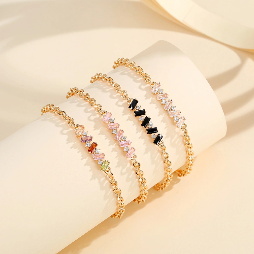 Lanme Jewelry Desain Gelang Kristal Berlapis Emas Anti Luntur Stainless Steel Dewasa Wanita Fashion Perhiasan Aksesoris LM738