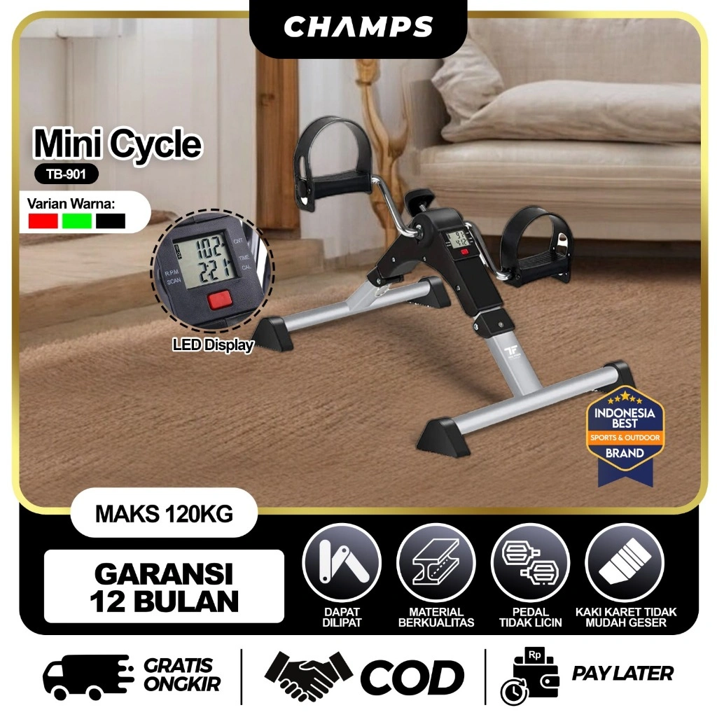 CHAMPS Sepeda Statis Terapi Portable | Mini Bike Kaki Tangan Stroke | Alat Pemulihan with LED Display TB-901