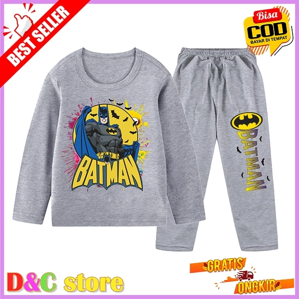 Setelan Baju Tidur Anak Gambar Batman Piyama Panjang Ukuran 1 Sampai 10 Tahun