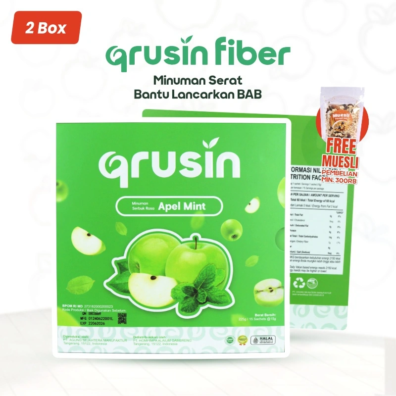 Qrusin Fiber Minuman Serat Suplemen Diet Detox Pelangsing Penurun Berat Badan 2 Box