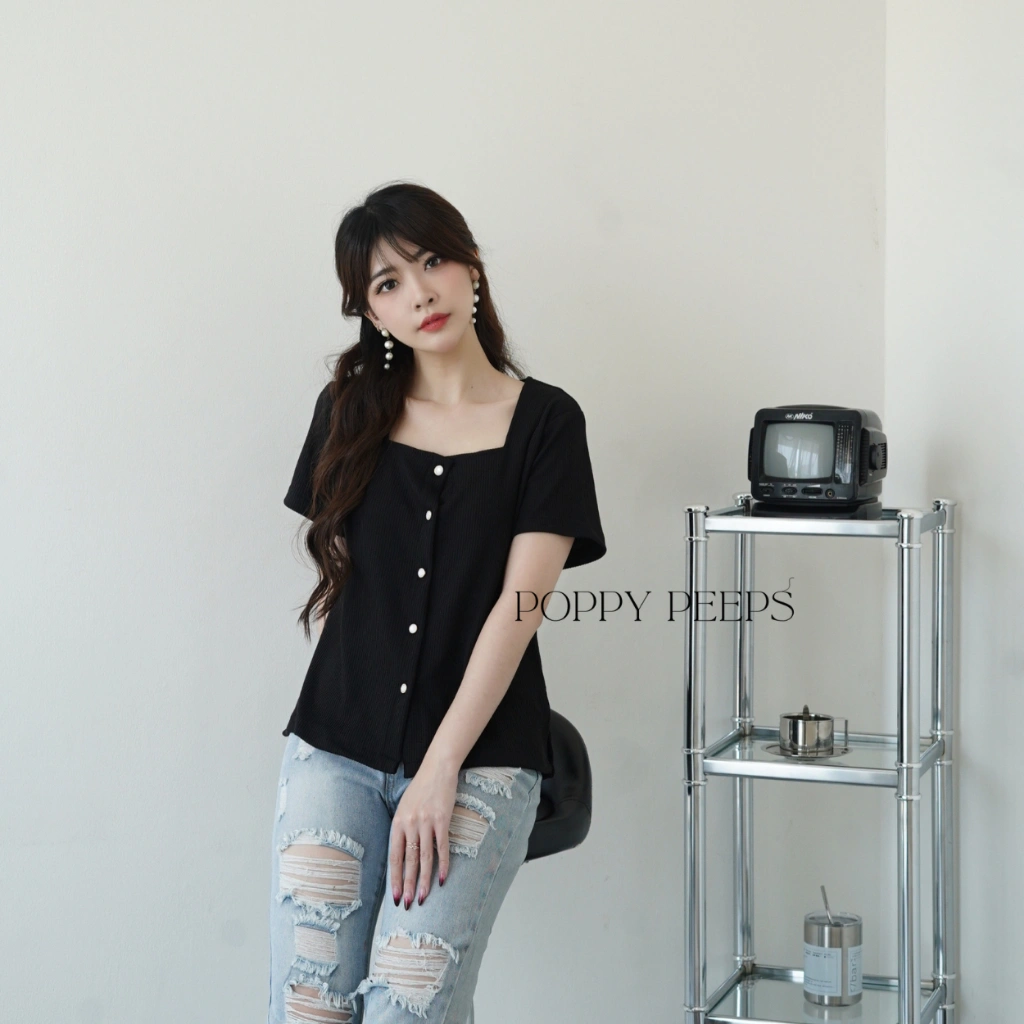 [ Poppypeeps ] ENOLA TOP / Top Knit / Atasan Kancing / Atasan Wanita / Blouse Wanita