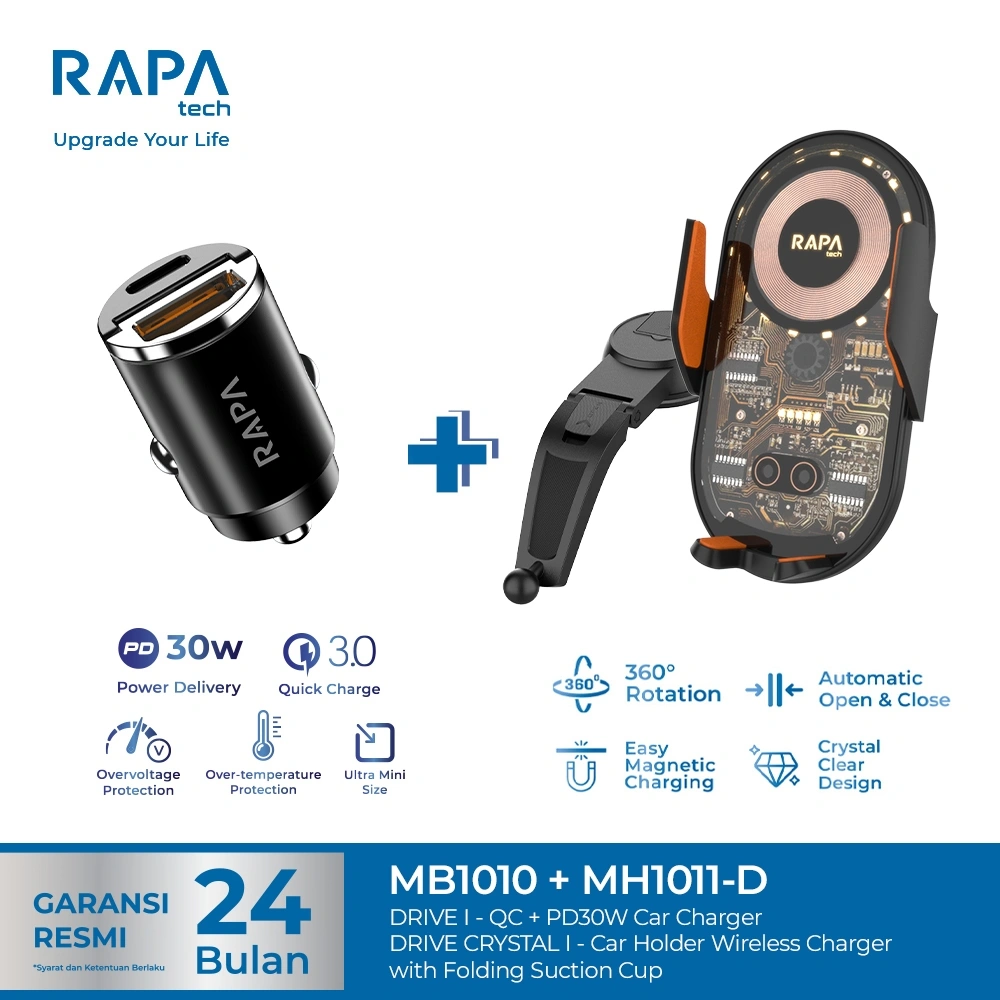 RAPAtech Car Charger Bundling with Car Holder Wireless Charger 2 in 1