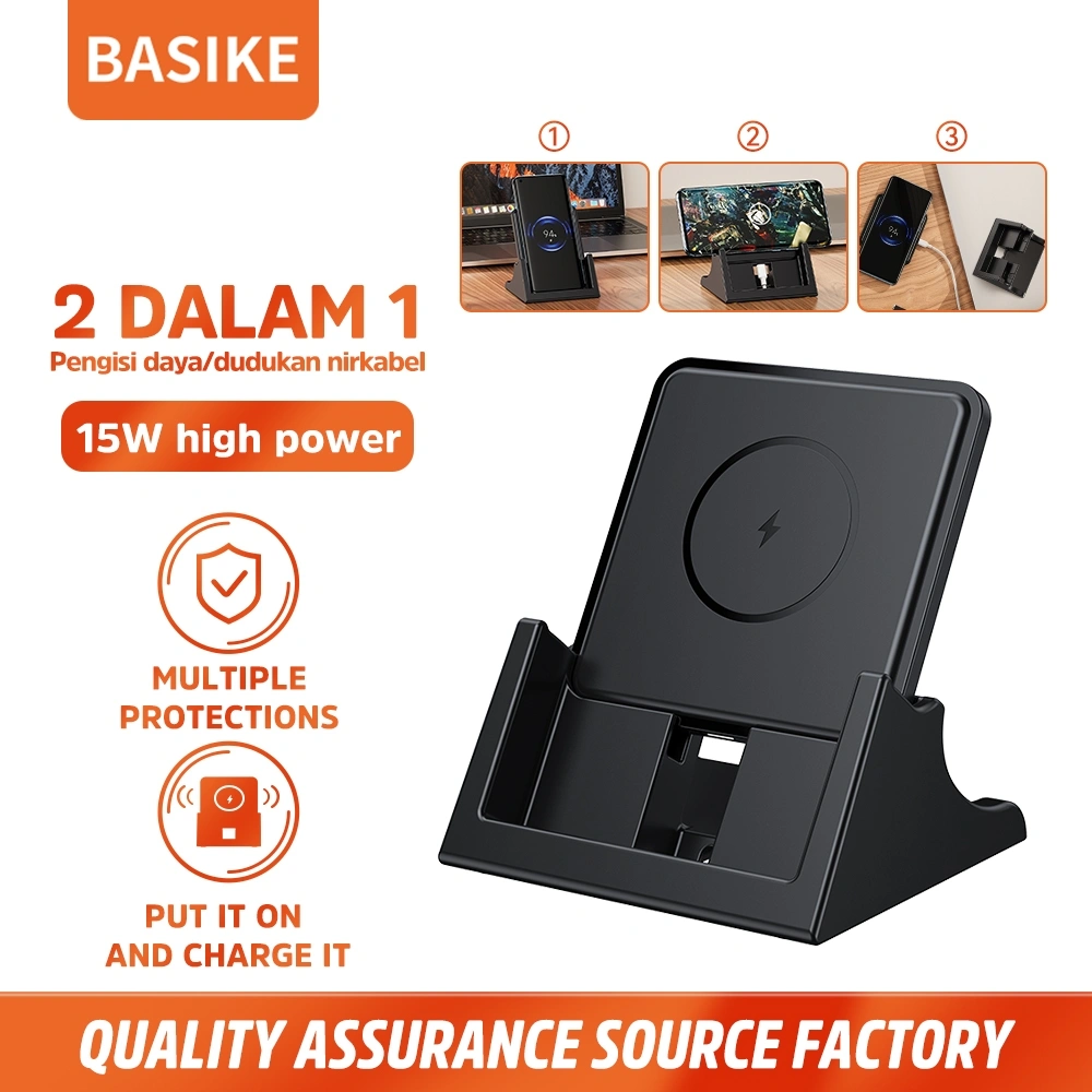 [HOT]BASIKE Charger Wireless Fast Charging 15W Qi Stand Docking MagSafe For iPhone Samsung Xiaomi Jam Tangan