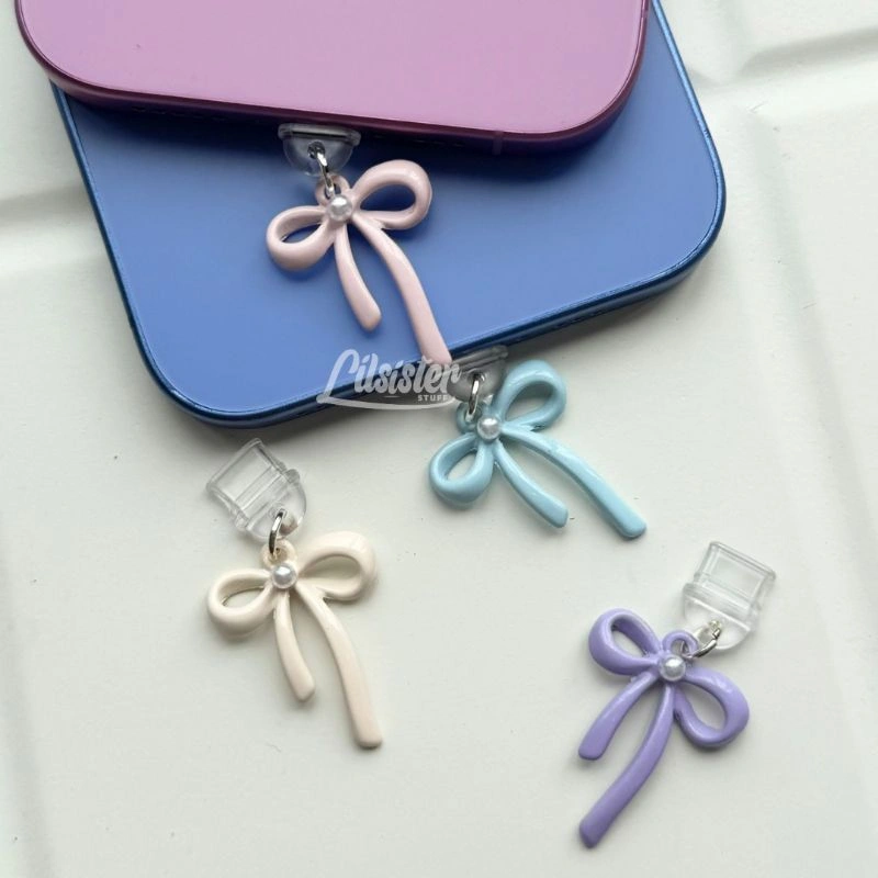 Ribbon Pearl Dust Plug / Penutup Lubang Charger Anti Debu Tipe Lightning Dan Type C