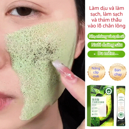 JUELREOU⭐4g*12 bungkus Masker gelembung alpukat asam majemuk/Avocado Mask Complex Bubble Sleeping Mask Deep Cleansing/Pembersihan mendalam, penghilang komedo, jerawat, pelembab, peremajaan kulit, masker pembersih pori-pori