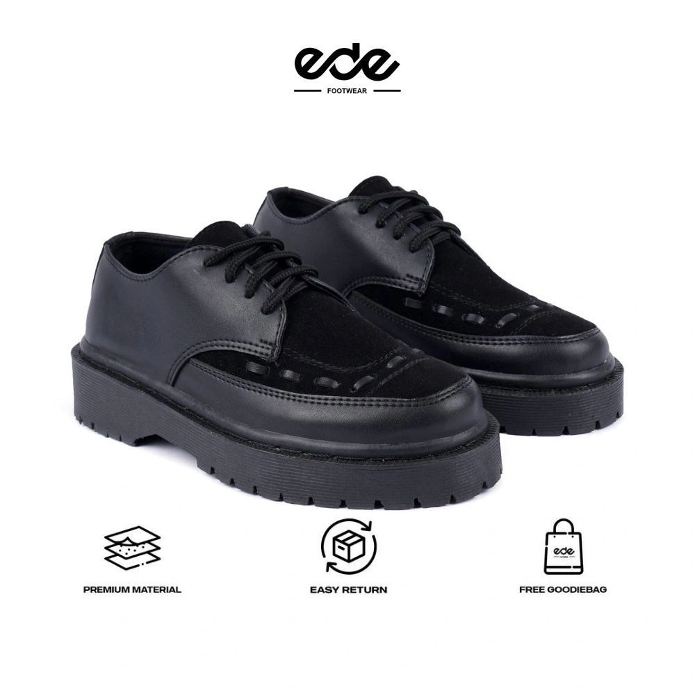 Edefootwear DAXON - Sepatu Boots Derby Casual Kulit Tali Hitam Pria