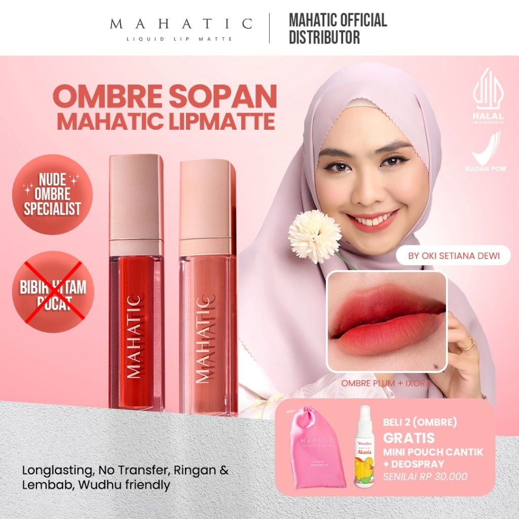 MAHATIC Lipmatte Ombre Plum 05 & Ixora 01 by Oki Setiana Dewi