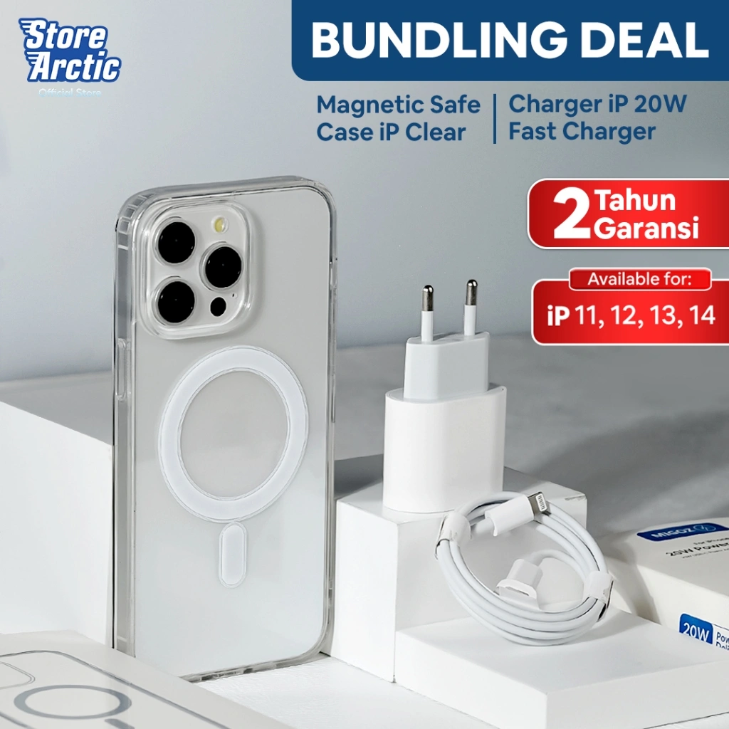 (BUNDLING) Set Charger 20W Fast Charging + Kabel Lightning + Magsafe Clear Case iPhone 11 12 13 14 Promax