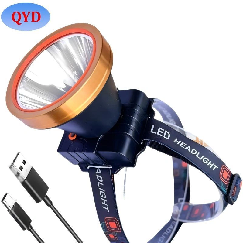 QYD Super Bright Headlamp Rechargeable LED Spotlight with Battery Powered Headlight for Garden Outdoor Camping Fishing
