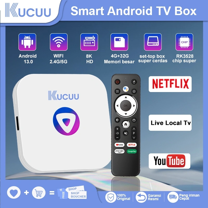KUCUU Android Tv Box Android 13 OS Ram 4gb Rom 32gb Wifi 5G/2.4G Bluetooth Smart Tv Box 8K Ultra HD