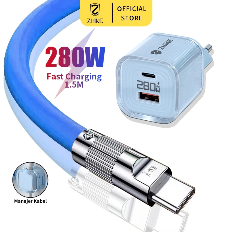 ZHIKE Kabel Data Fast Charging Tipe C Micro USB Pengisi Adapter 240W Panjang 1.5M HP Kepala Silikon Cair Cable Charger Untuk Android Samsung OPPO VIVO