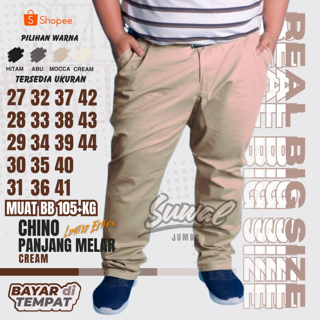 CELANA CHINO PANJANG PRIA BIG SIZE JUMBO ORIGINAL REGULER FIT DISTRO SIZE 27-44