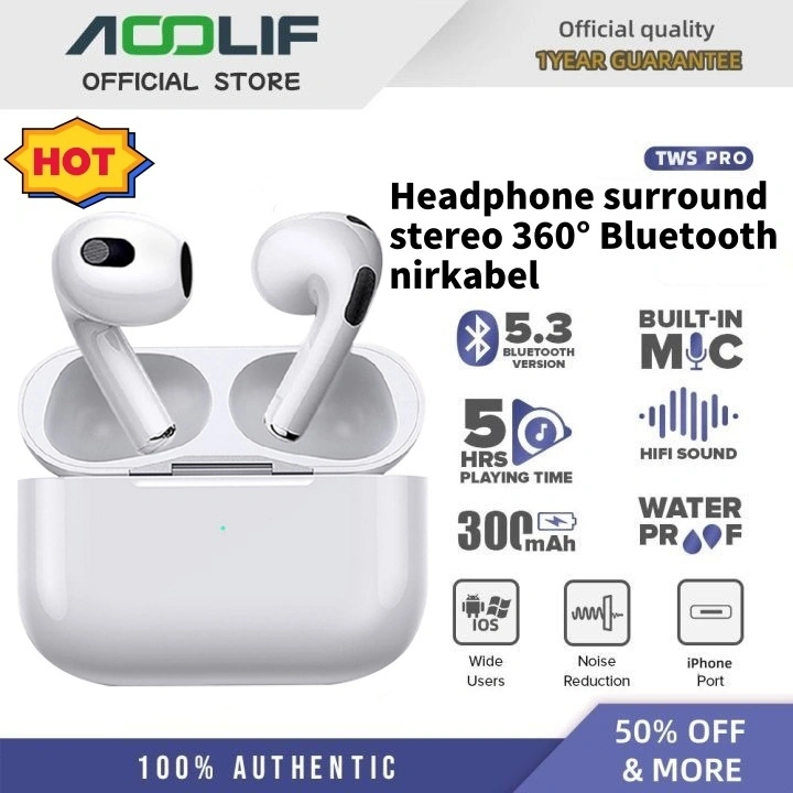 Garansi resmi Headset Bluetooth Gen 3 TWS Headphone peredam bising Headphone-Garansi satu tahun