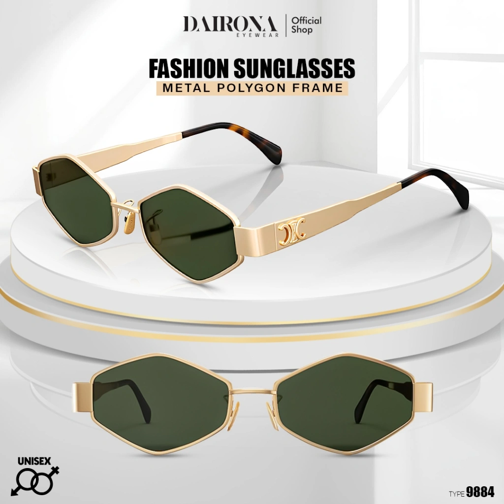Dariona Eyewear Kacamata Hitam Wanita Gaya Korea Terbaru Sunglasses Anti Silau UV400 Fashionable Pria Wanita Material TR-90+Metal 9884