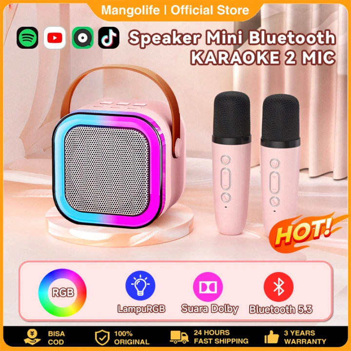 Speaker Bluetooth Karaoke Wireless Microphone 2pcs/Set High End Karaoke Speaker RGB Light Speaker Bluetooth Bass Dapat Terhubung ke HP/TV/Komputer Bluetooth Speaker