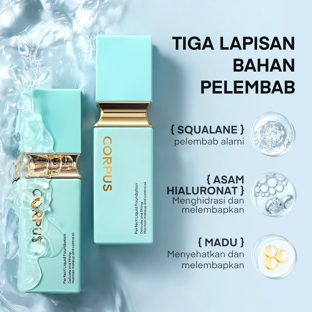 CORPUS Velvet Finish Liquid Foundation HD Coverage Transferproof Non-Comedogenic Tahan Lama 24 Jam