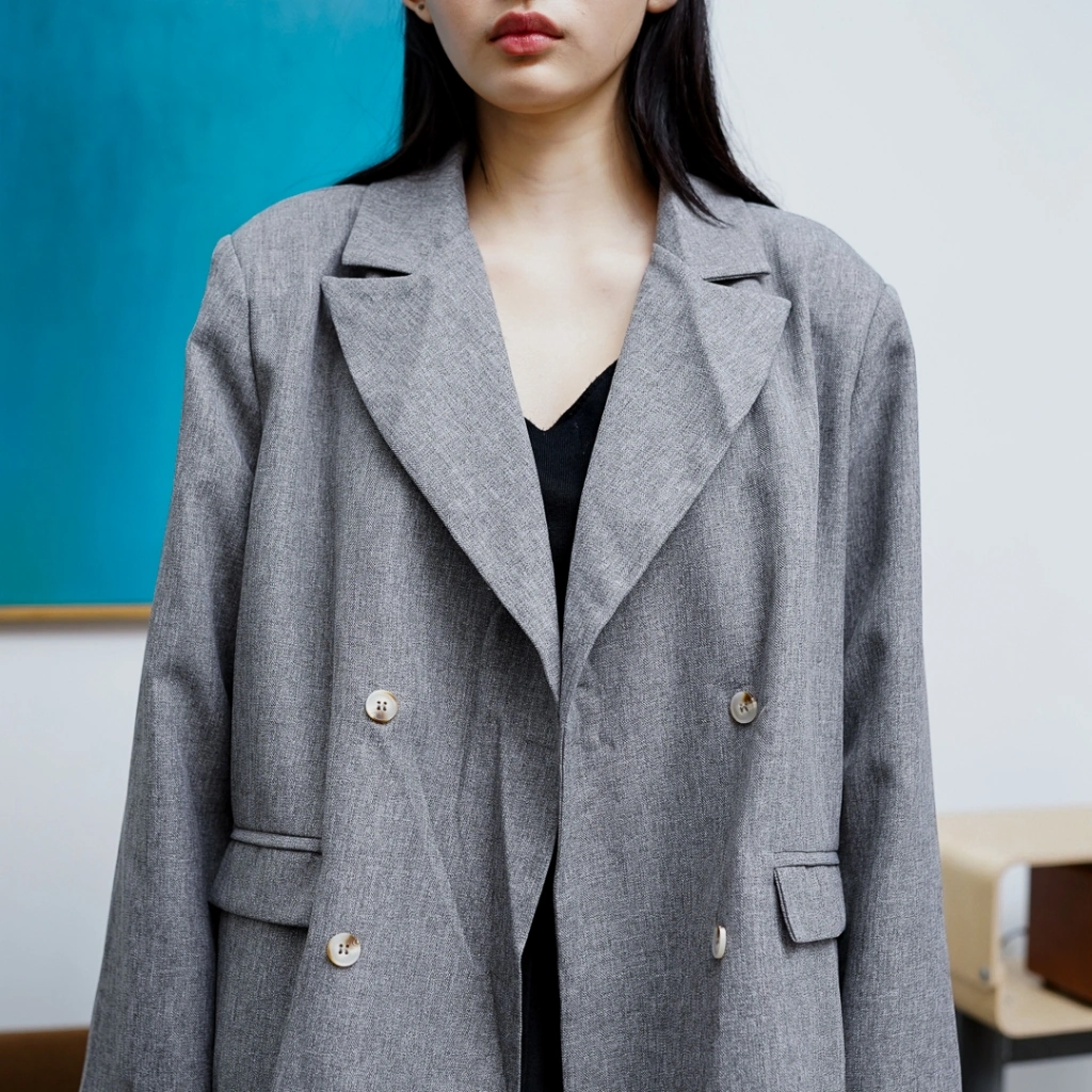 This Is April Blazer Lengan Panjang Wanita Casual Office Look Meredith Outer Grey