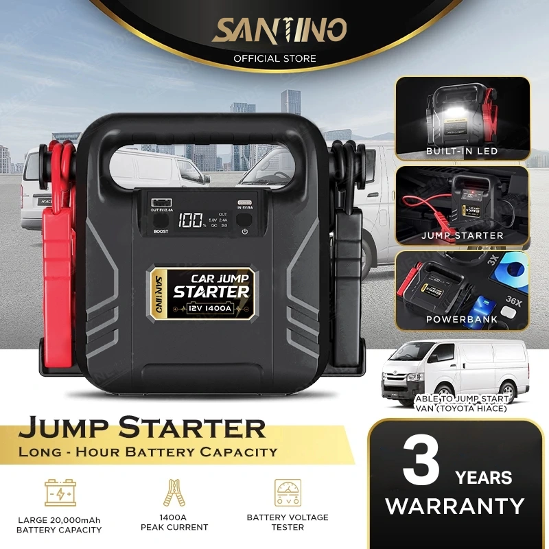 SANTINO JS004 PRO 20000 mAh Jump Starter Aki Mobil Motor Power Bank Jumper Aki Alat Jamper Aki Power Bank Mobil Jemper Aki Portable