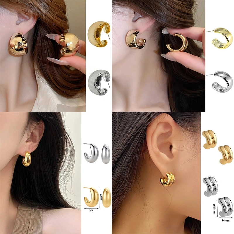 anting hijab judul baru/anting-anting wanita yang menjual panas/Aksesoris Mode Sederhana dan Serbaguna Anting -anting Judul Headscarf/Anting Kombinasi Ganda Geometris/925 Perak Korea