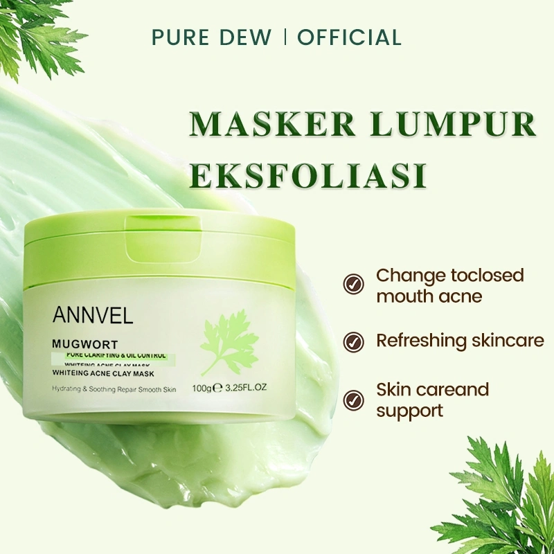 ANNVEL Mugwort Pore Clarifying&Oil Control Whiteing Ance Clay Mask 100g Pembersih Pori-pori Pores Eksfoliasi Masker Wajah