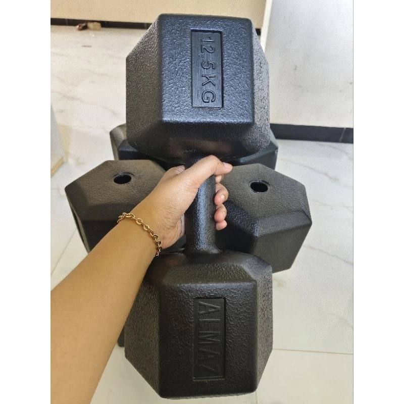 Barbel/dumbell 12,5kg HEXAGONAL (1 biji) KOSONGAN TANPA ISI FREE TUTUP
