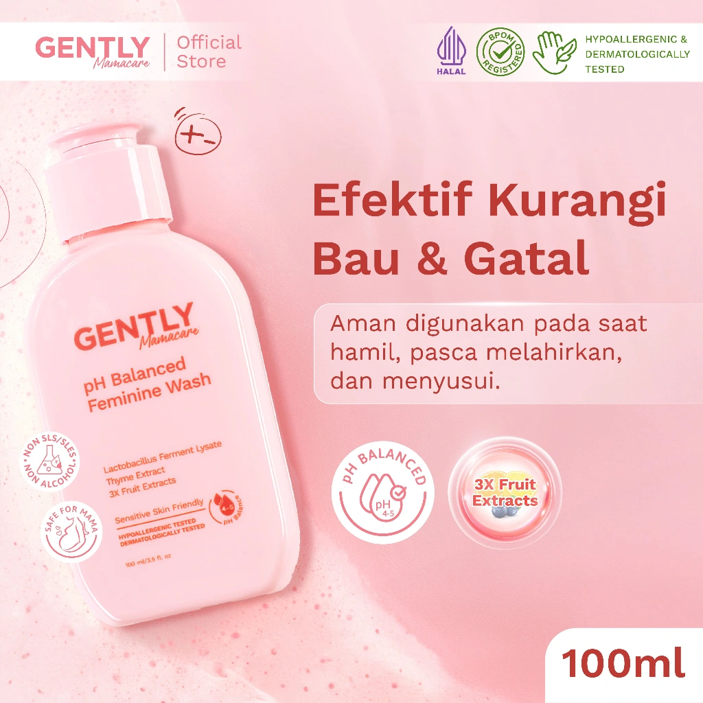 GENTLY Mamacare pH Balanced Feminine Wash Fruit Series with 3x Fruit Extract - Pembersih Kewanitaan untuk Mengurangi dari Bau, Gatal, dan Keputihan