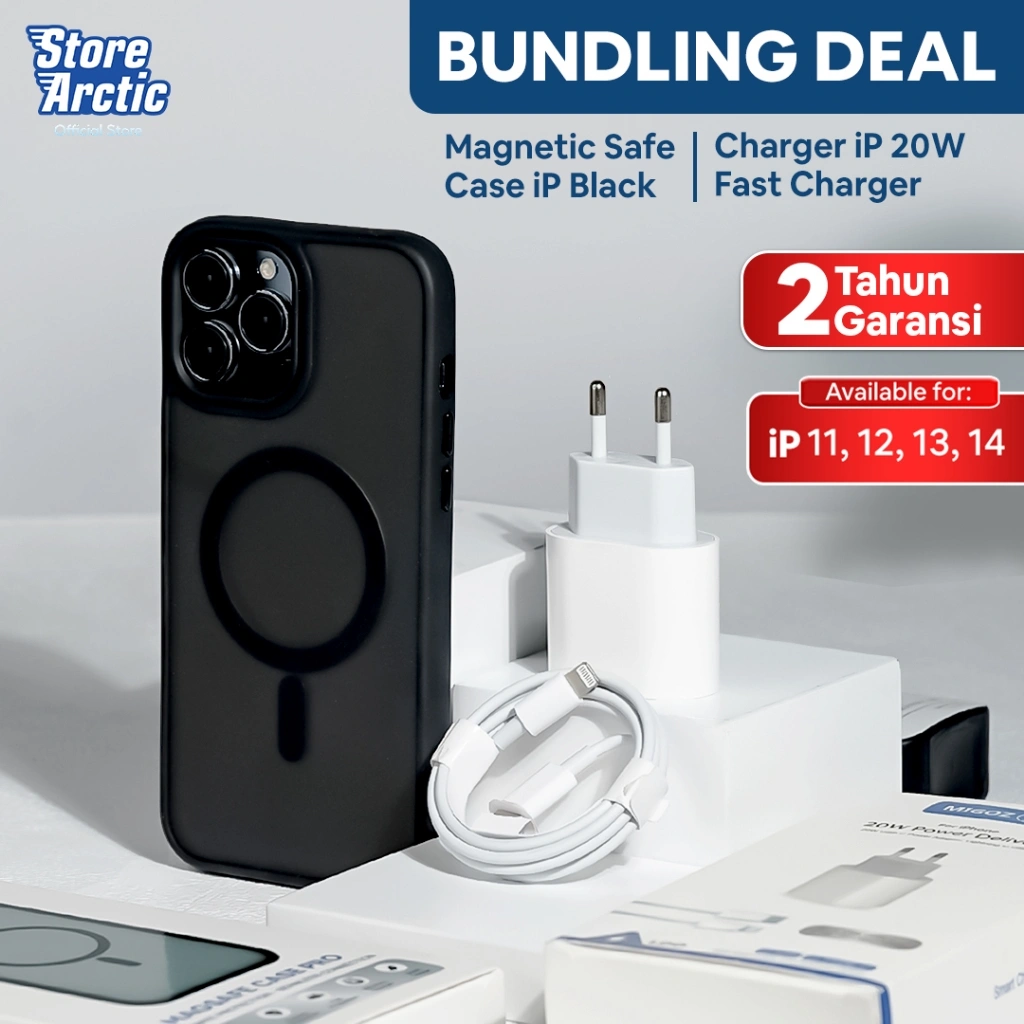 (BUNDLING) Charger 20W + Kabel Lightning + MagSafe Case Wireless Magnetic iPhone 11 12 13 14 Promax