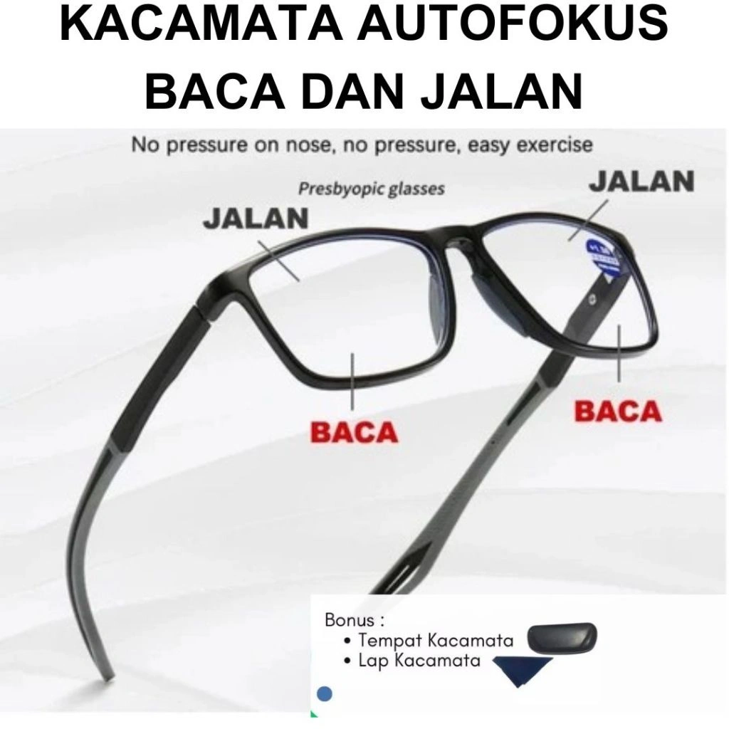 Kacamata Baca dan Jalan Auto Fokus + Jauh - Dekat Double Lens Anti Radiasi Smartphone, Laptop, Tv Sinar UV Pria dan