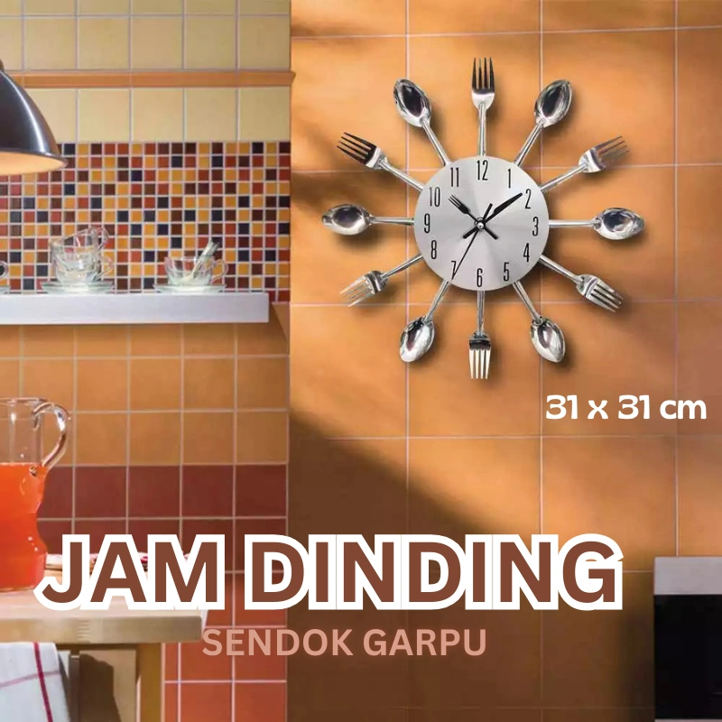 Jam Dinding 3D Creative Design Kuliner Sendok Garpu Restoran Cafe Unik  - Silver