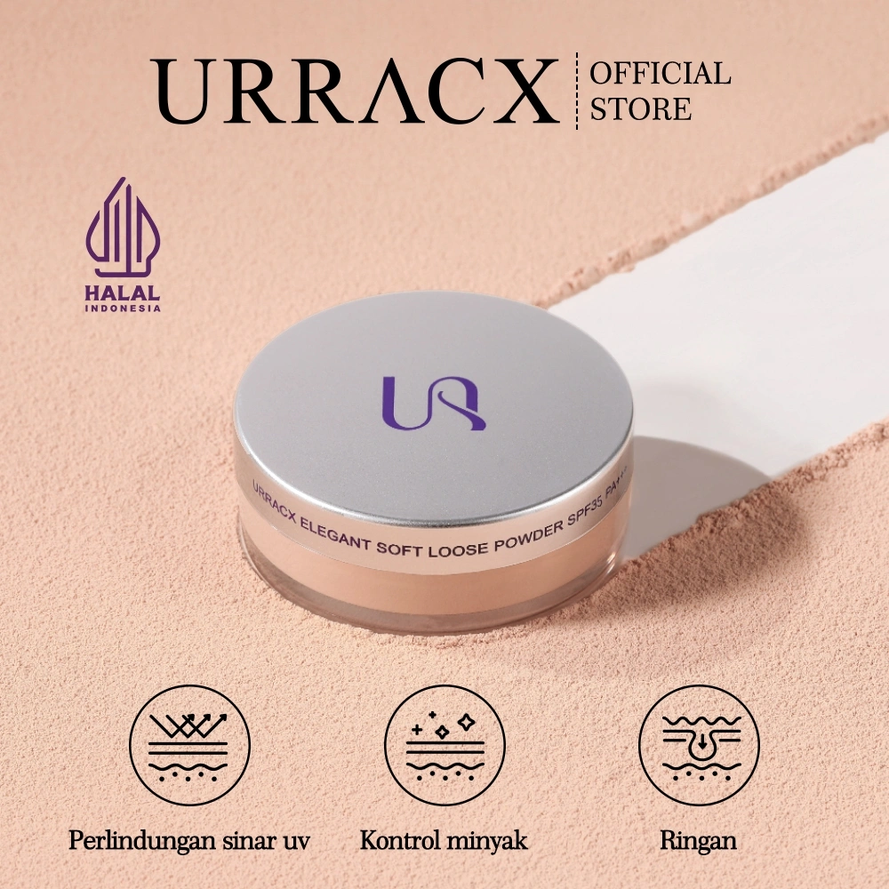 URRACX(Halal)Loose Powder Oil Control Poreless Tahan Lama Super Soft Smooth Bedak Tabur Natural Matte Setting Powder Kosmetik UV SPF35 PA+++