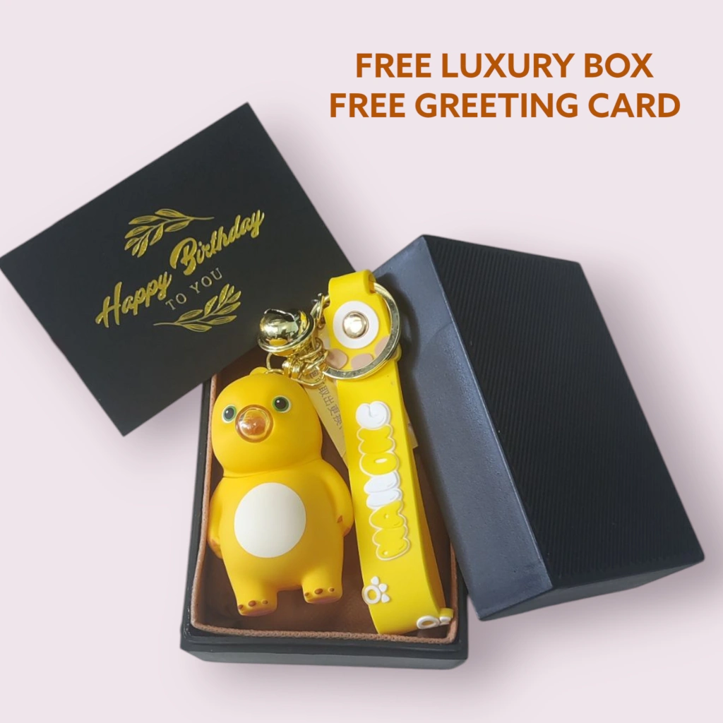 [1 SET KADO SPESIAL] Gantungan Kunci Dino Kuning Nailong Dengan Box Mewah Greeting Card Kartu Ucapan