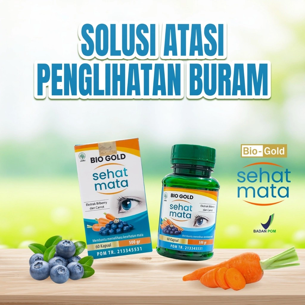 Bio Gold - Kapsul Sehat Mata isi 60 Vitamin A C Untuk Obat Mata Minus Silinder Plus Buram Katarak