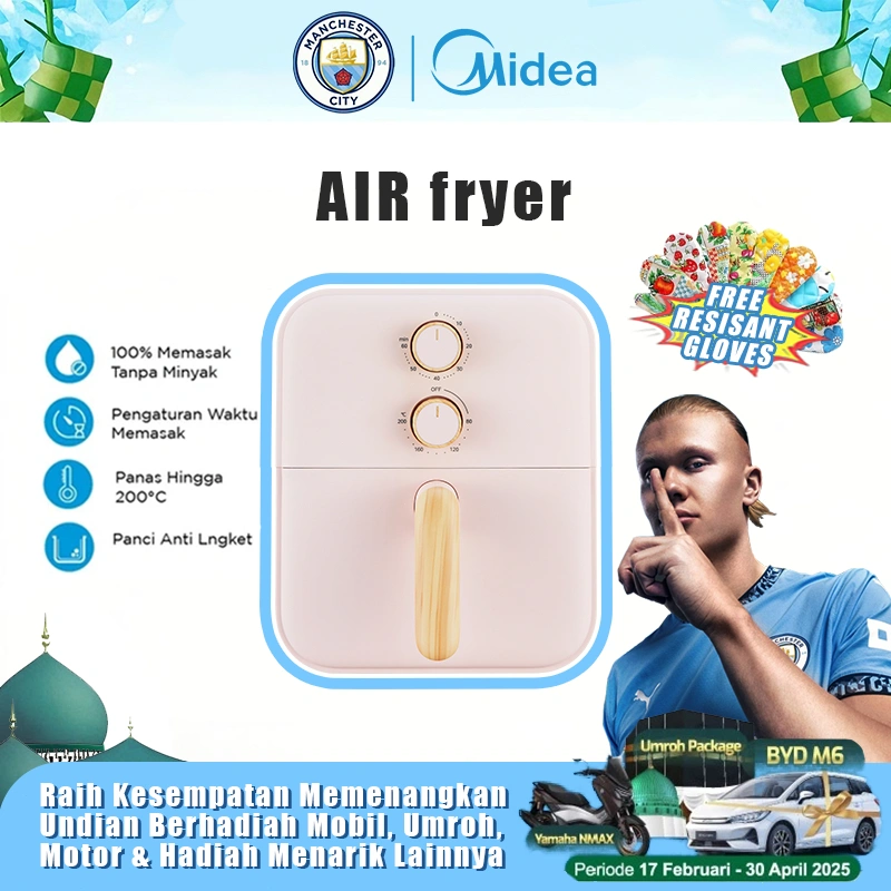 Gratis Hadiah Midea Air Fryer Daya Rendah Model Putar dengan Pegangan Kayu MAF400B0ADI