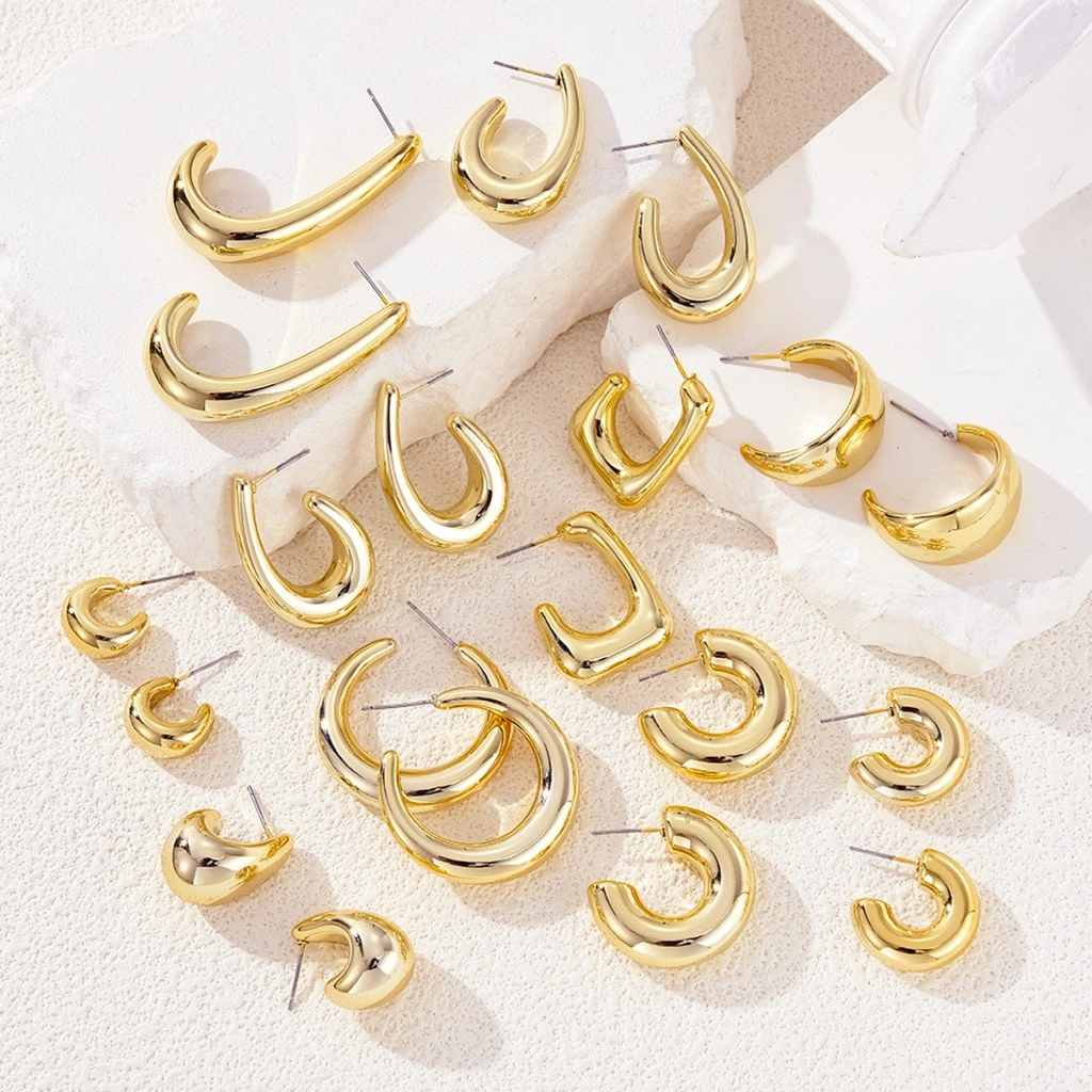 Anting geometris gaya Eropa dan Amerika, anting anting, anting berbentuk C sederhana, anting ceruk, anting jilbab, anting untuk wanita