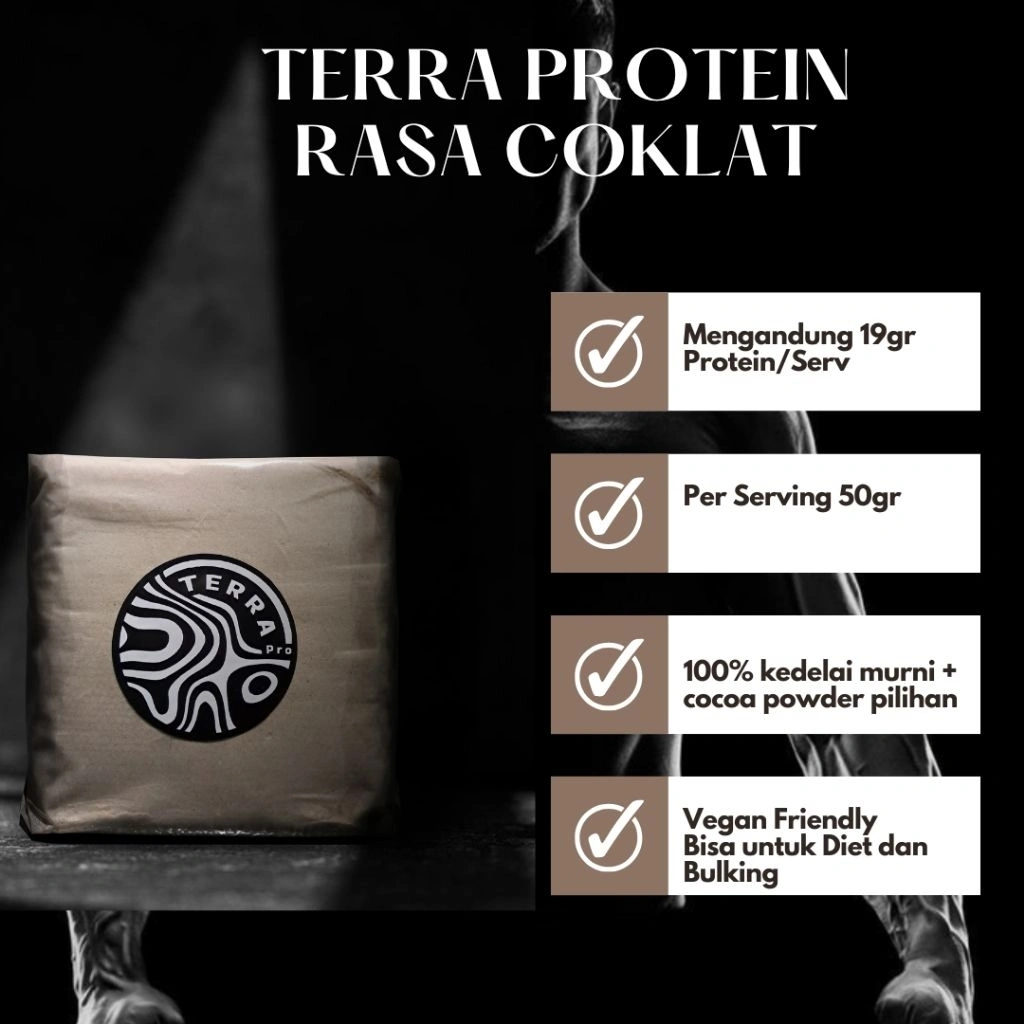 Terra Whey Protein Vegan Rasa Cokelat Kemasan 1000 gr- Plant Based,Tinggi Protein & Low Fat
