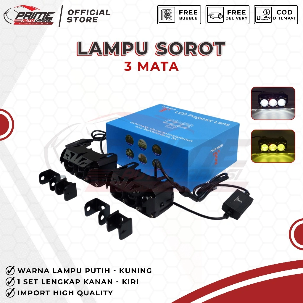 Lampu Projie 3 Mata Lensa LED Lampu Tembak Mini 12V 60W Projie U Series Thanos Putih Kuning