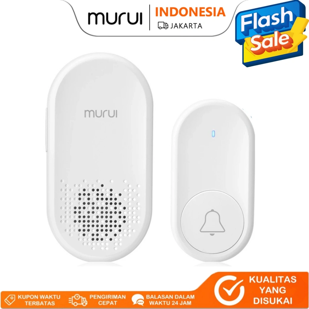 MURUI A300 Smart Wireless Doorbell - Bel Pintu Nirkabel, 4 Level Volume, Suara Nyaring, Jangkauan Jauh, Anti Air, Baterai Awet