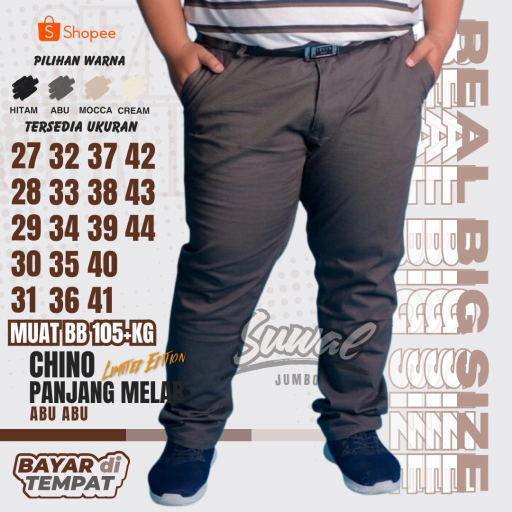 CELANA CHINOS BIG SIZE PANJANG PRIA JUMBO 27-44 CHINOS BAHAN MELAR STRETCH KUALITAS PREMIUM