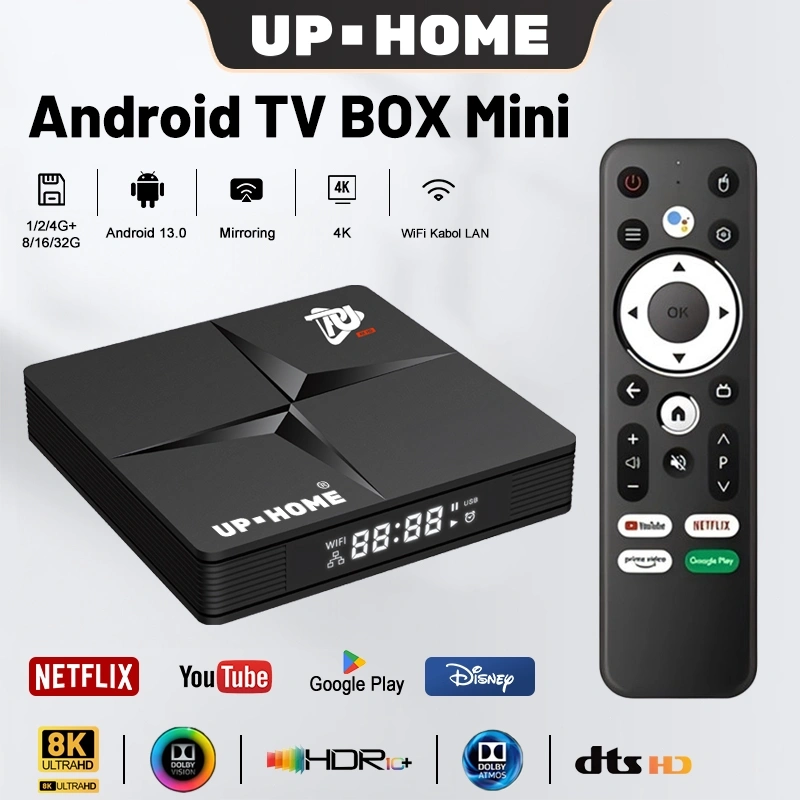 UPHOME Android Tv Box Mini 4K-HD Ultra  Android 13 Ram 1/2/4GB Rom 8/16/32GB WIFI 2.4G/5G Bluetooth Smart Tv Box Unlock FULL CHANNEL TV & Film & APP (Netflix / Disney / SKY TV)