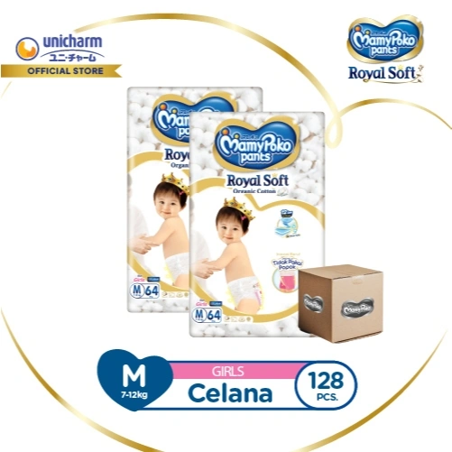 MamyPoko Pants Royal Soft Organic Cotton - M 64 - Girls - Popok Celana - 2 Packs