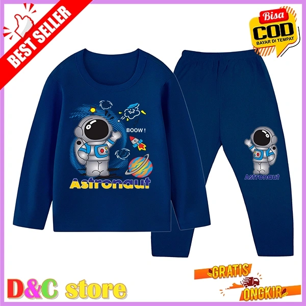 Setelan Baju Tidur Anak Gambar Astronot Piyama Panjang Ukuran 1 Sampai 10 Tahun