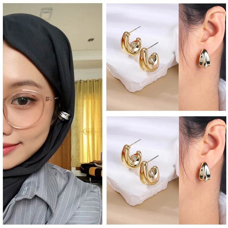 Anting logam yang dipersonalisasi, ceruk anting lipat tidak beraturan baru, anting wanita, anting jilbab sederhana baru