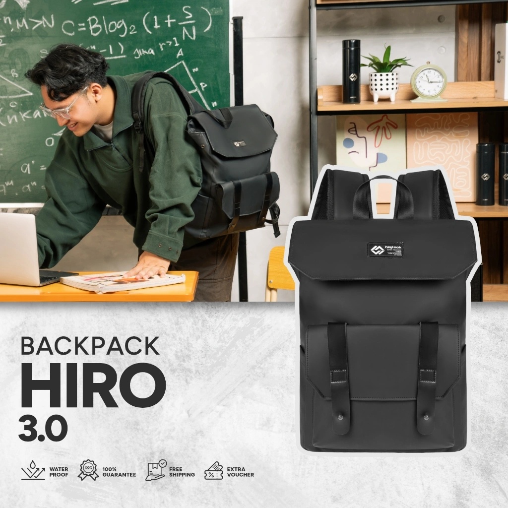 New Arrival - Tas Ransel Pria HIRO 3.0 Leather Tas Laptop Punggung Water Resist Backpack Cowok Kulit Tas Leptop Sekolah Kuliah Kerja (HEYLOOK)