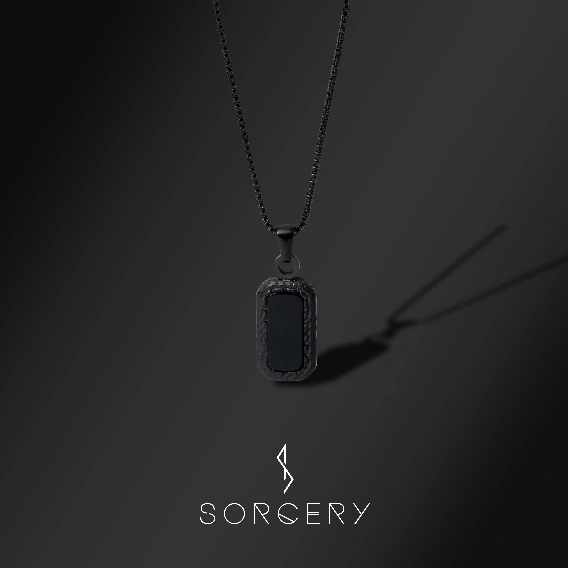 Sorcery Stainless Steel Pendan With Black Agate Liontin Kalung Pria Wanita